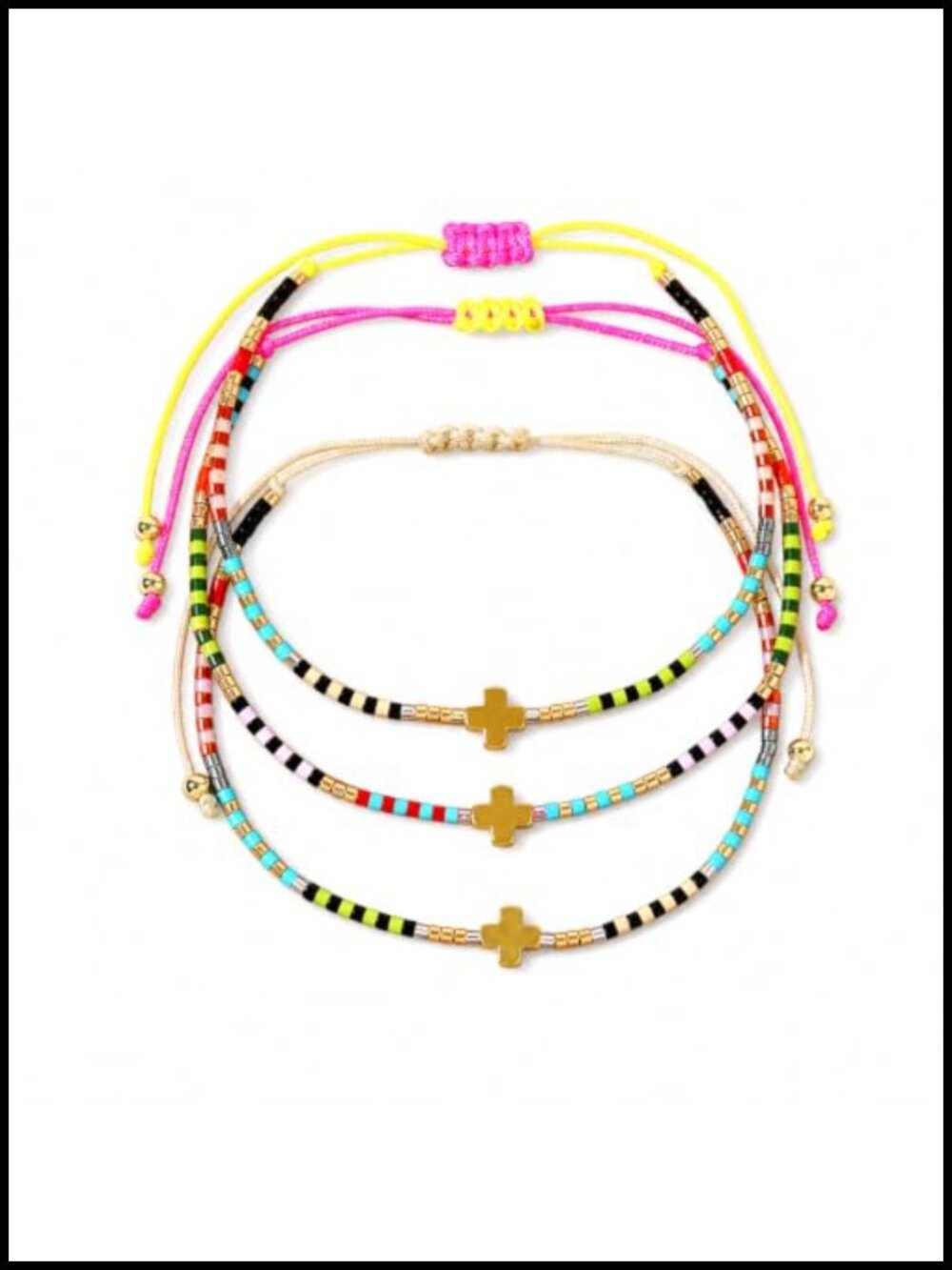 Christian Cross Seed Bead Bracelets Set for Women 3Pcs Adjustable